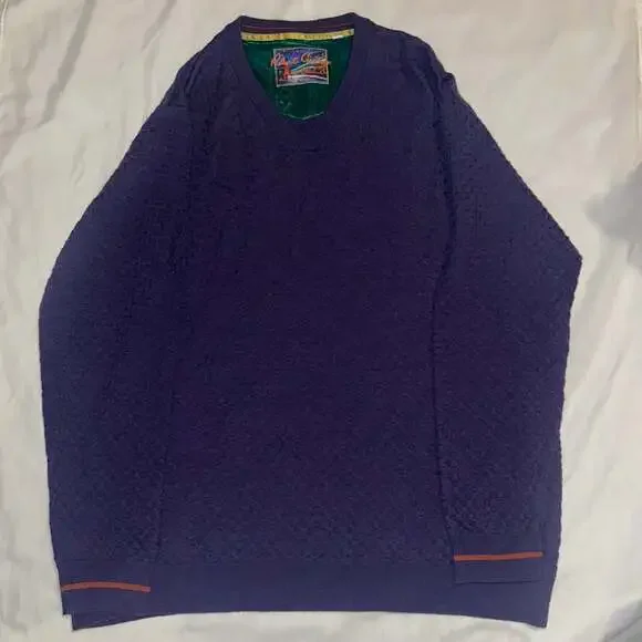 Robert Graham Collectors Textured Wool Crew neck Sweater Mens 2xl Purple Knit - Picture 2 of 12